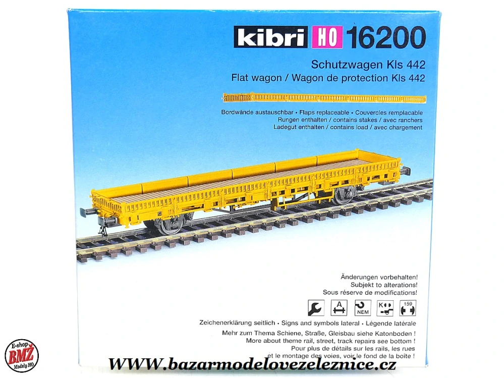 Kibri - Plošinový vůz s klanicemi, žlutý - HO