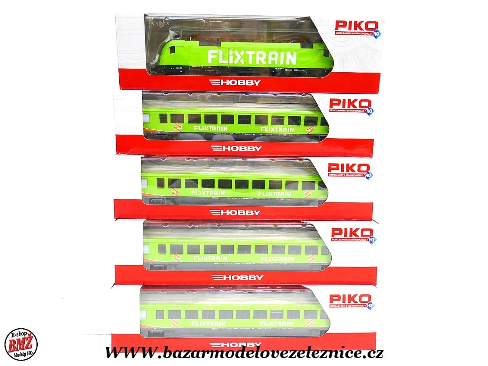 Nové Piko - DSS - Set s elektrickou lokomotivou BR 182 Taurus Flixtrain + 4 vozy osobní - HO