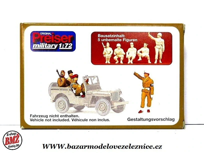 Preiser - Figurky vojáci do Jepp 5 ks nebarvené - 1/72