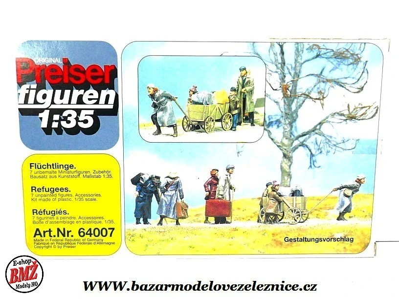 Preiser - Figurky uprchlíci 7 ks nebarvené - 1/35