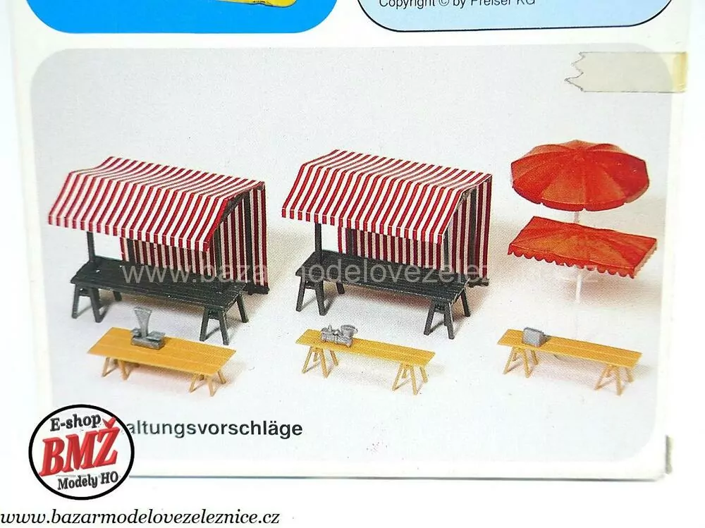 Preiser - Stánky na trhu, tržní deštníky -  HO