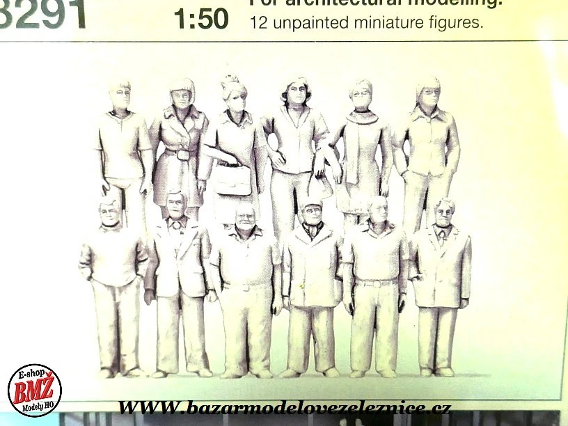Preiser - Figurky pro architekty 12ks nebarvené - 1/50
