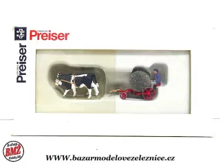 Preiser - Figurky - Žací stroj tažený krávou  -  HO