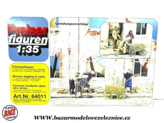 Preiser - Figurky ženy uklízející ruiny 7 ks nebarvené - 1/35